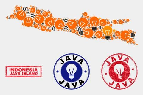 Electrical Lamp Mosaic Java Island Map and Rubber Seals Stock Illustration