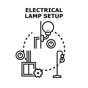 Electrical lamp setup concept with power switches Stock Illustration