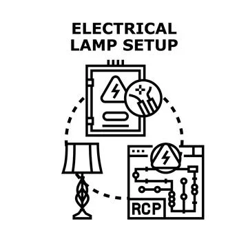 Electrical lamp setup process and wiring diagram Stock Illustration