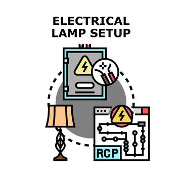 Electrical lamp setup process and wiring diagram Illustrazione stock