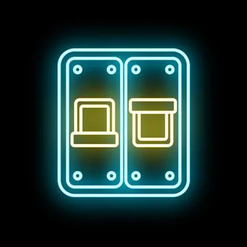 Electrical light switches in blue and yellow neon glow Illustrazione stock
