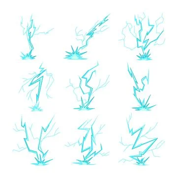Electrical lightning strikes impacting ground with power burst Stock Illustration