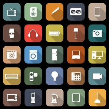 Electrical machine flat icons with long shadow Stock Illustration