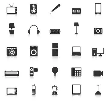 Electrical machine icons with reflect on white background Stock Illustration