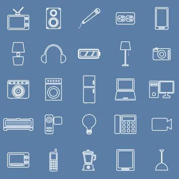 Electrical machine line icons on blue background Stock Illustration