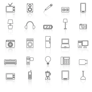 Electrical machine line icons with reflect Stock-Illustration