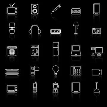Electrical machine line icons with reflect Stock Illustration