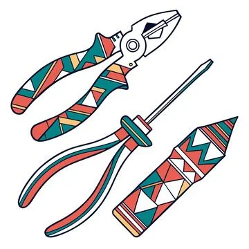 Electrical Maintenance Tools with Tester Pliers and Screwdriver Stock Illustration