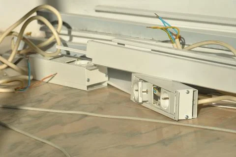 Electrical material from an assembly placed on an electrical site Stock Photos