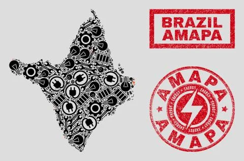 Electrical Mosaic Amapa State Map and Snow and Scratched Stamps Stock Illustration