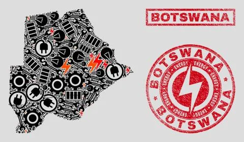 Electrical Mosaic Botswana Map and Snow and Textured Stamp Seals 스톡 일러스트