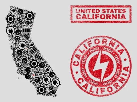 Electrical Mosaic California State Map and Snow and Textured Stamp Seals Stockillustratie