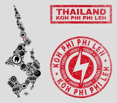 Electrical Mosaic Koh Phi Leh Map and Snow and Scratched Seals 스톡 일러스트