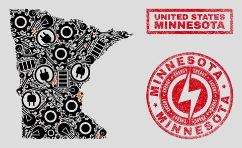 Electrical Mosaic Minnesota State Map and Snow and Scratched Stamp Seals Stock Illustration