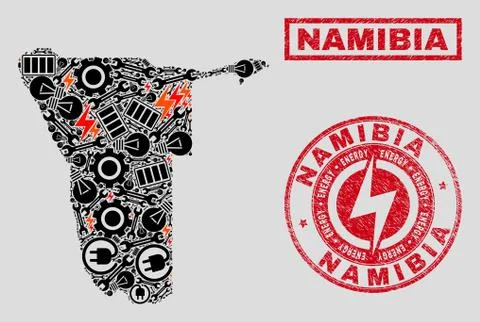 Electrical Mosaic Namibia Map and Snowflakes and Scratched Seals Illustrazione stock