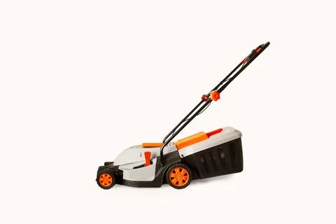 An electrical mower on a white background with copy space Stock Photos