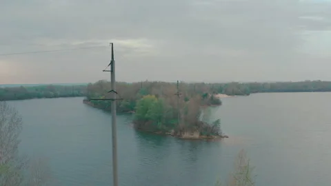 Electrical network along the river between the peninsulas. Stock Footage 153748094