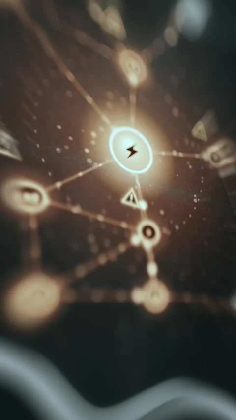 Electrical Network Nodes with Central Lightning Alert Stock Footage 338396991