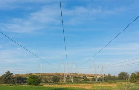 Electrical network in the rural area. Stock Photos