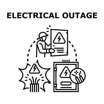 Electrical outage causing power failure and repair works Stock Illustration