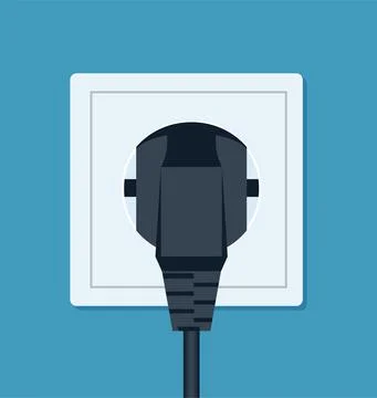Electrical outlet and plug. Wall socket with cable. Vector illustration in fl Stock Illustration