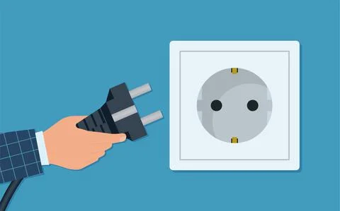 Electrical outlet and plug. Wall socket with cable. Vector illustration in fl Stock Illustration