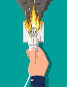 Electrical outlet on fire. Overload of network. Stock Illustration