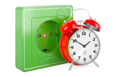 Electrical outlet, socket with alarm clock, 3D rendering Stock Illustration