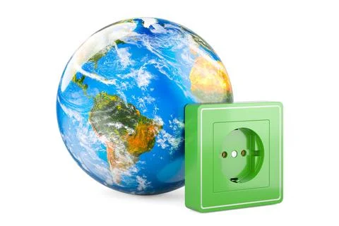 Electrical outlet, socket with Earth Globe. 3D rendering Stock Illustration