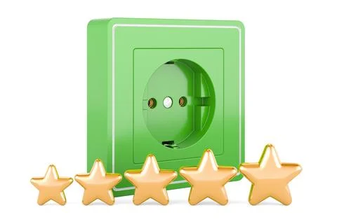 Electrical outlet, socket with five golden stars. 3D rendering Stock Illustration