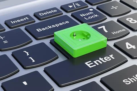 Electrical outlet, socket on laptop keyboard. 3D rendering Stock Illustration