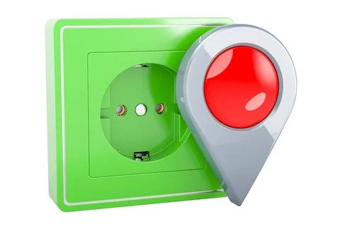 Electrical outlet, socket with map pointer. 3D rendering Stock Illustration