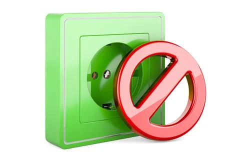Electrical outlet, socket with prohibition sign. 3D rendering Stock Illustration