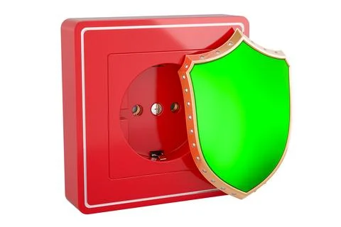 Electrical outlet, socket with shield. 3D rendering Illustrazione stock