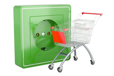 Electrical outlet, socket with shopping cart. 3D rendering Stock Illustration
