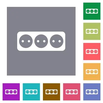 Electrical outlet with three sockets solid square flat icons Stock Illustration