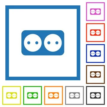 Electrical outlet with two sockets solid flat framed icons Stock Illustration