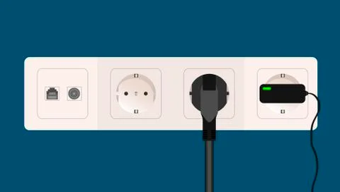 Electrical outlets and sockets for television and the Internet. Vector. Stock Illustration