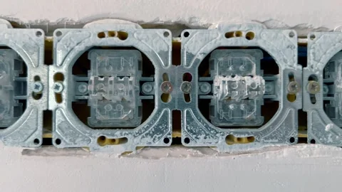 Electrical outlets with top cover removed during renovation. Stock Footage 246941463