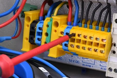 Electrical panel and tool in switchgear cabinet Stock Photos