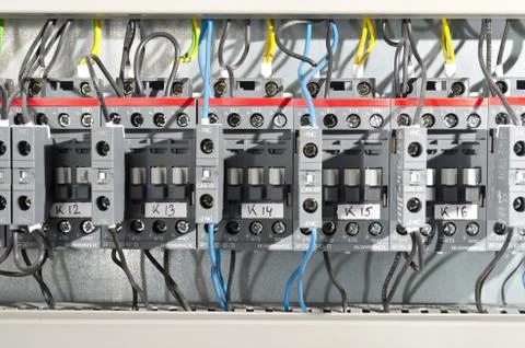 Electrical panel at a assembly line factory Stock Photos