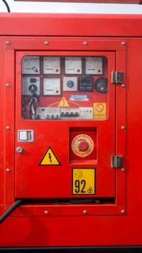 Electrical panel at a assembly line factory. Controls and switches. Stock Photos