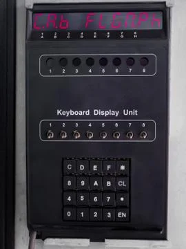 Electrical panel at a assembly line factory. Controls and switches. Stock Photos