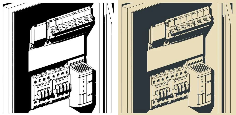 Electrical panel board close-up illustrations Stock Illustration