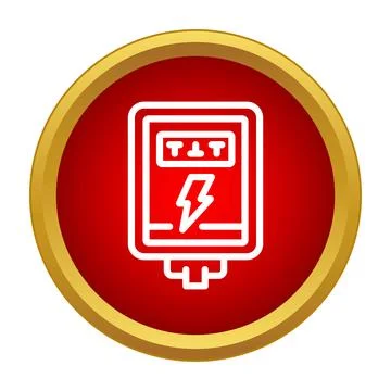 Electrical panel circuit breaker icon on red background Stock Illustration