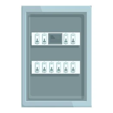 Electrical panel with circuit breakers controlling power supply in building Illustrazione stock