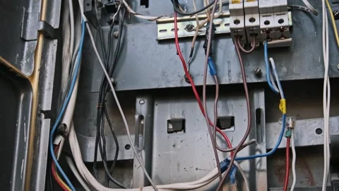 Electrical Panel with Exposed Colored Wiring and Connections Video stock 303710380
