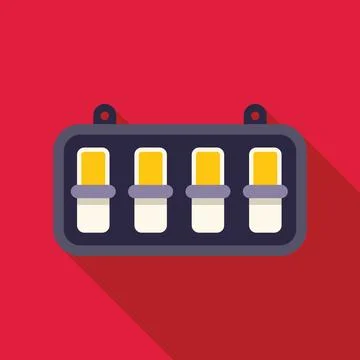 Electrical panel with four toggle switches is hanging on a red wall Stock Illustration