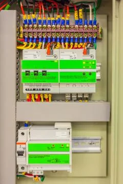 Electrical panel line, controls and switches, safety concept Photos