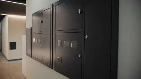 Electrical panel with meters in the hall Stock Footage 284158541